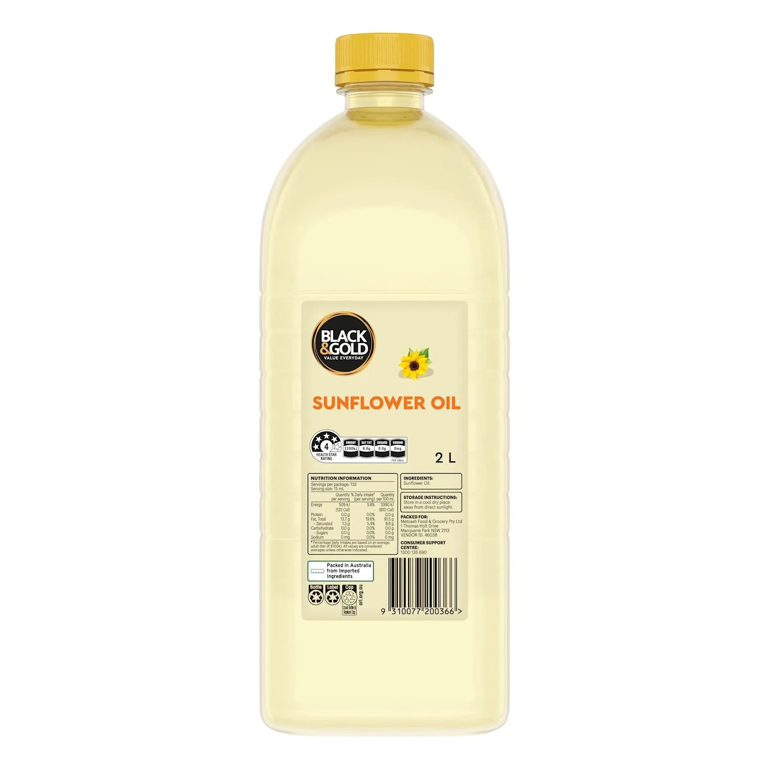 Black & Gold Sunflower Oil 2 Litre
