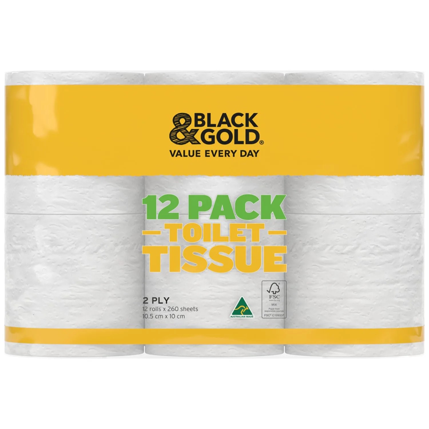 Black & Gold Toilet Roll 2Ply 12 Pack