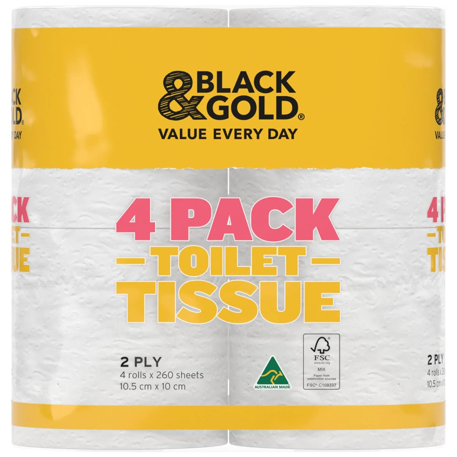 Black & Gold Toilet Roll 2ply 4 Pack