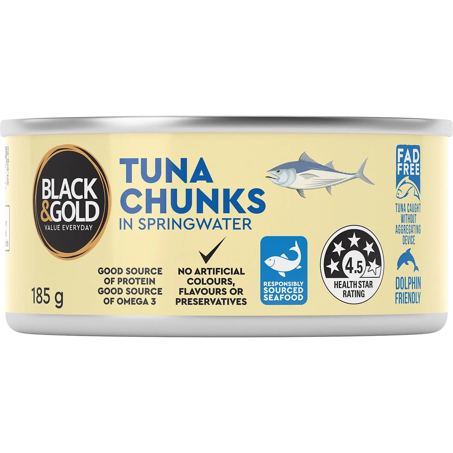Black & Gold Tuna Chunk Springwater 185 Gram