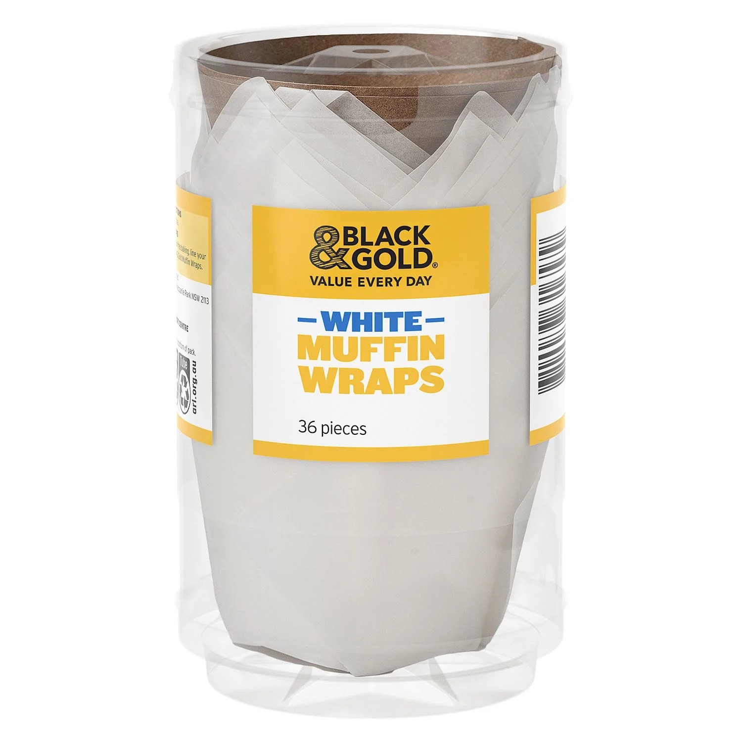 Black & Gold White Muffin Wraps 36 Pack