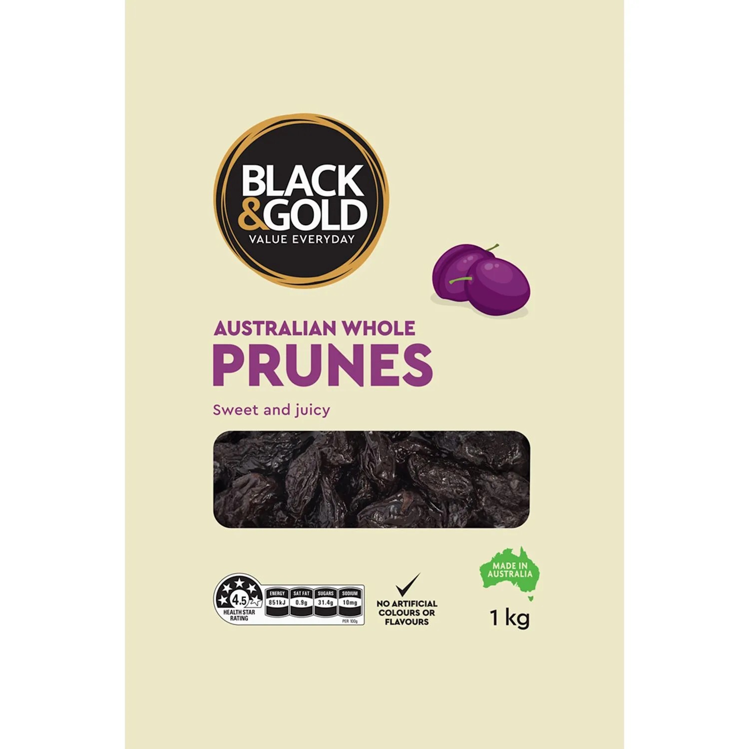Black & Gold Whole Australian Prunes 1 Kilogram