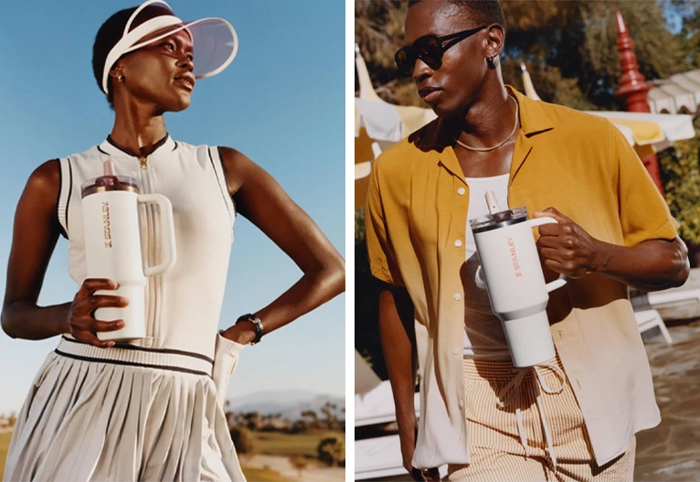 People holding Stanley Protour Flip-Straw Tumblers in rose quartz.