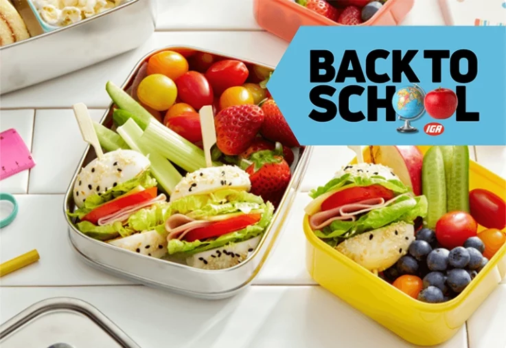 Lunch boxes filled with healthy options.
