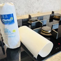 Oates Earthly reusable wipes on a stovetop.