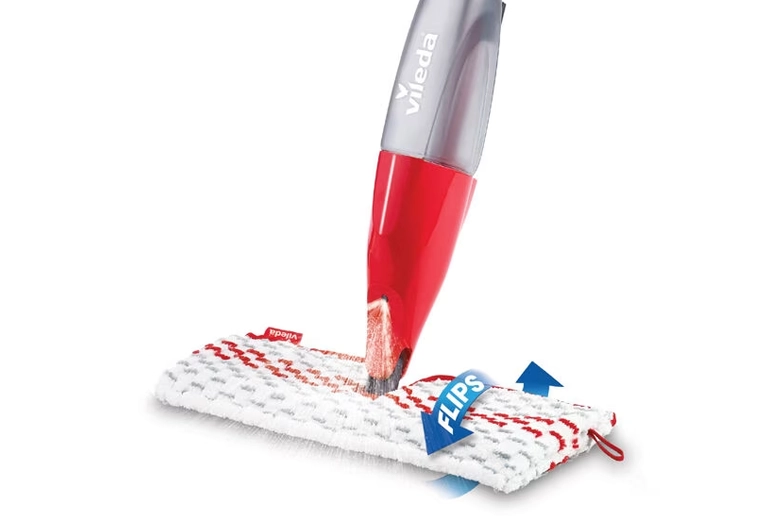 Vileda ProMist Max Flip Mop on a hardwood floor.