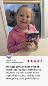 A customer review of PediaSure vanilla shake drink