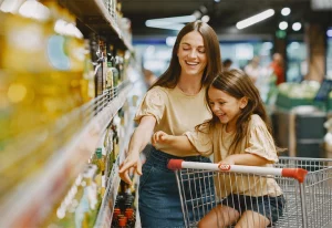 Mother and daughter shopping for groceries at IGA.