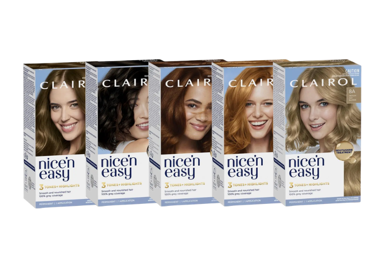 Clairol Nice n' Easy permanent hair colour options.